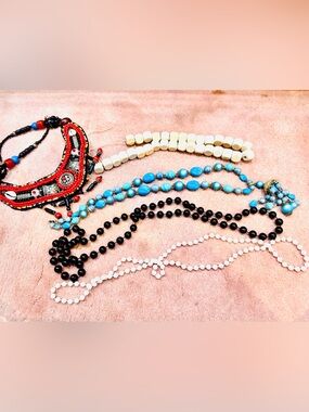 Handmade Multi-Strand Beaded Vintage Necklace Set Bundle